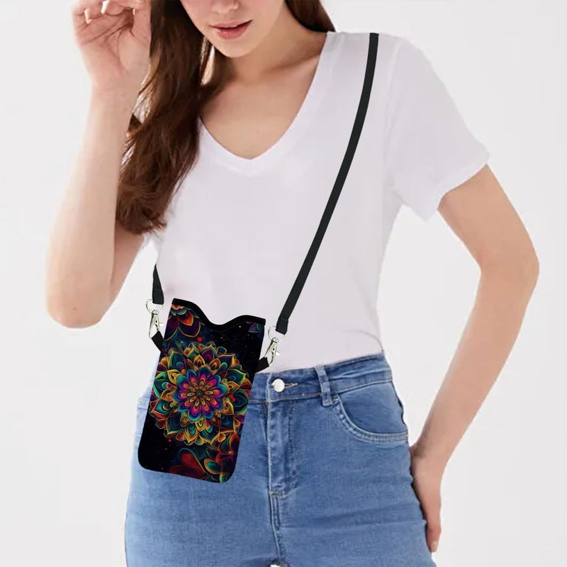 otilil Neoprene Cell Phone Sleeve Pouch Case Bag with Crossbody Strap Neck Lanyard for Women 7.1 X 3.9 in Floral - Image 5